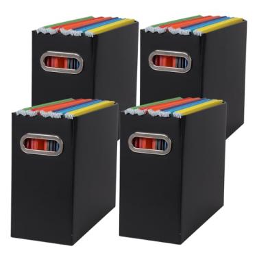 Imagem de Tcbelosion Caixa organizadora de arquivos dobrável com alça, organizador de arquivos para casa ou escritório, pequena caixa de arquivos portátil (4 pacotes, preto)