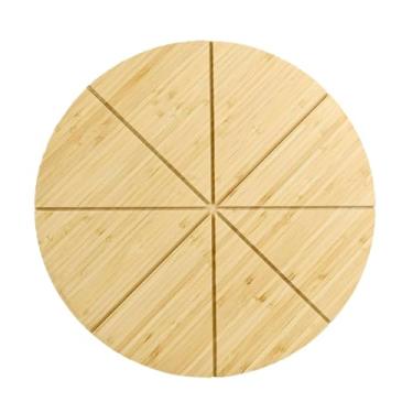 Imagem de Llazsybz Tábua de Corte para Pizza com Ranhuras, Bandeja Multiuso para Preparação de Alimentos, Bandeja de Bambu para Pizza, Travessa para Servir Bifes, 8 Grades de 33 Cm
