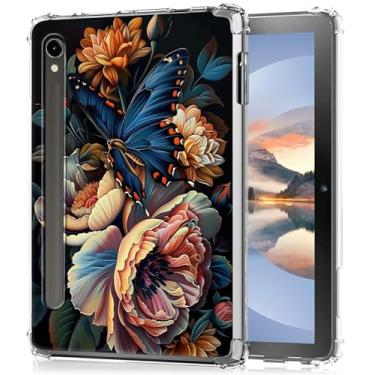 Imagem de HEAKIERG Capa transparente para Samsung Galaxy Tab S10 Ultra 2024/Samsung Galaxy Tab S9 Ultra 2023 37.1 cm, capa protetora de silicone TPU transparente à prova de choque, borboleta floral
