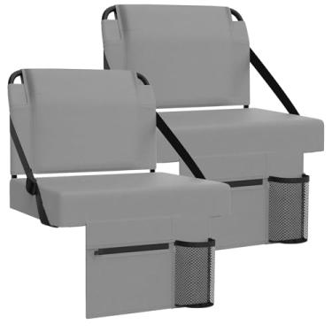 Imagem de ACIPENSER 2 peças de assento de estádio para arquibancadas com suporte para as costas, cadeiras portáteis com encosto e almofada, inclui alça de ombro e suporte de copo, cinza