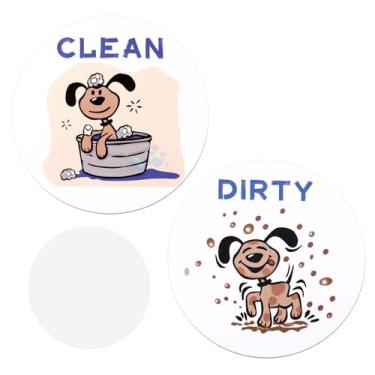 Imagem de Placa Limpeza e Sujidade para Máquina Lavar Louça, Cão Engraçado Dupla Face Indicador Magnético Limpeza Sujidade para Cozinha Frigorífico Lavandaria Máquina Lavar e Secar Roupa
