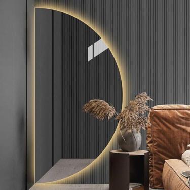 Imagem de Espelho De Parede Led Mouted, Espelho De Banheiro Sem Moldura, Espelho Cosmético, Interruptor De Toque Sigle, Três Luzes, Brilho Ajustável, Anúncio Seguro à Prova De Expl, Right Semicircle, 50*100cm