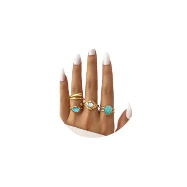 Imagem de GIGB PBDK Anéis de turquesa ocidental para mulheres, ouro, boho, empilhável, conjunto de anéis de pedra country, vintage, turquesa, acessórios para o dia a dia, Metal, Sem pedra preciosa