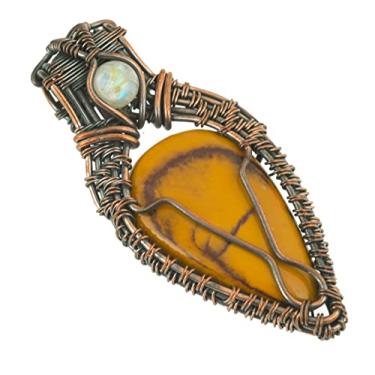 Imagem de Impressionante colar com pingente de várias pedras preciosas envolto em fio de cobre feito à mão 50,8 cm - perfeito para conexão espiritual e intuição, Gema, Pedra da lua