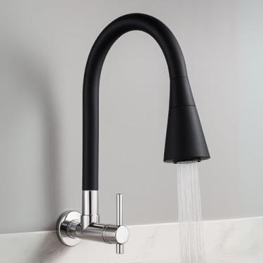 Imagem de Torneira Cozinha Parede Gourmet Flexível Aço Inox Preto Fosco Base Metálica 2 Jatos Contínuo e Arejador Preto 1/4 de volta Resistente Luxo Premium Alto Padrão Sofisticada (Preto)