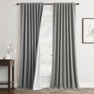 Imagem de Cortinas blackout de linho cinza escuro 250 cm de comprimento conjunto de 2 painéis para sala de estar quarto redução de ruído térmico 100% preto cortinas de linho escurecendo o quarto cortinas de