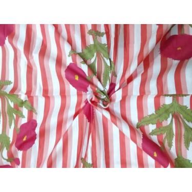 Imagem de Tecido estampado bloco à mão da Yard PRECUT 100% algodão 100% algodão tecido indiano leve para fazer tops de vestidos de verão Tecido indiano para artesanato Home Decore. (Design 128, 1 metro