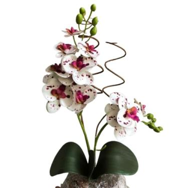 Imagem de Arranjo De Flores Artificiais Orquidea 40 Cm Altura Com Vaso De Vidro E Musgo Natural Decoracao Sala quarto quarto(ROXA E BRANCA MOD 01)