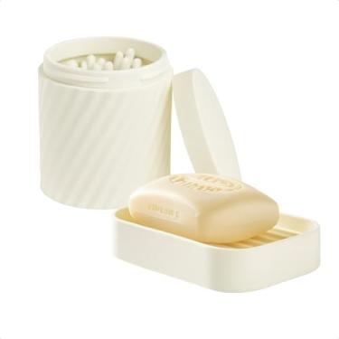 Imagem de Kit 2em1 Banheiro Porta Cotonetes Minimalista Elegante E Saboneteira Moderna Lavabo Box Pia (Branco)