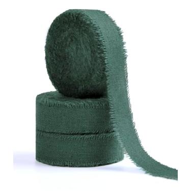 Imagem de Honeymyth Fita de algodão 1,5 cm x 21 m, fita de tecido desgastado artesanal verde escuro para embrulho de presente, convites de casamento, buquês de noiva, chás de bebê, decoração de férias e faça