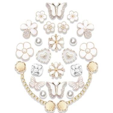 Imagem de Kit de pingentes de sapatos brilhantes com 24 peças – Pérola, Borboleta, Flor e Corrente, Acessórios fofos para presente para mulheres e meninas, Resina Strass, Strass