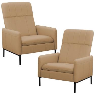 Imagem de Kit 2 Poltronas Decorativa Fixa Retrátil Reclinável Lutor L06 Couro Marrom Claro - Lyam Decor