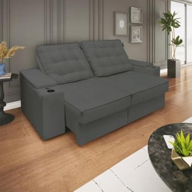 Imagem de Sofá Retratil Reclinavel 3 lugares 2,30m Porta Copo Usb Sala Cor:cinza