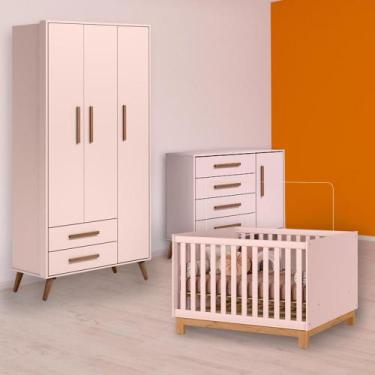 Imagem de Berço Mini Cama Slim, Cômoda Sapateira e Guarda Roupa Rosa - Qmovi