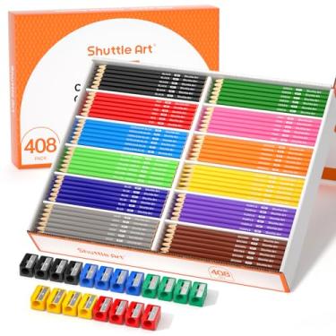 Imagem de Shuttle Art Pacote com 408 lápis de colorir a granel, conjunto de lápis de cor para escola mais 20 apontadores, pacote escolar de 12 cores, lápis de colorir para crianças, pacote de aula, material