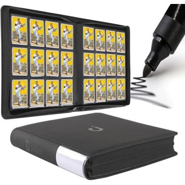 Imagem de Fichário de cartão premium com 12 bolsos – serve para 1200 cartões, fichário de cartão sem anel 3 x 4 com mangas para cartões colecionáveis e cartões esportivos (modelo D, preto clássico)