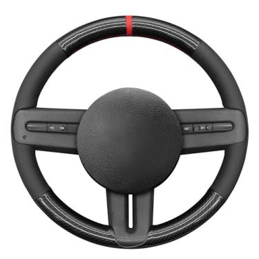 Imagem de MEWANT Capa de volante para Ford Mustang 2005-2012 costurada à mão em couro de fibra de carbono