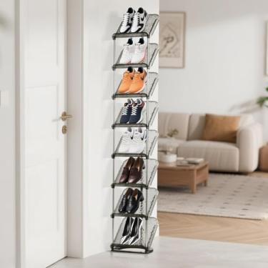 Imagem de SMILHELTD Sapateira vertical 8 camadas estreita transparente suporte de armazenamento de tênis luxuoso salto para cima organizador de torre economia de espaço prateleira de pé livre para entrada