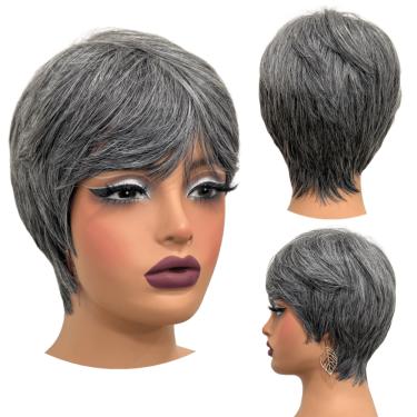 Imagem de Peruca curta cinza grisalha repicada franja unissex cor 44