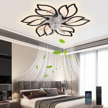 Imagem de Ventiladores de teto com luzes e controle remoto reversível de 6 velocidades Ventilador de teto moderno com luz inteligente silenciosa LED Ventiladores de teto reguláveis com lâmpadas para q