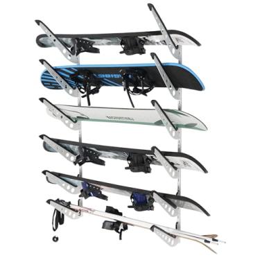 Imagem de JUSTOOP 6 suportes de parede para snowboard de prancha, rack de armazenamento ajustável para esqui, prancha de surf, wakeboard, suporte de parede de snowboard, branco