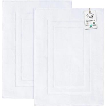 Imagem de Feather & Stitch 2 peças toalha como tapetes de banho - 76 x 53 cm, tapete de banho felpudo 100% algodão, tapetes de chuveiro de banheiro [NÃO é um tapete de banheiro], tapetes laváveis macios