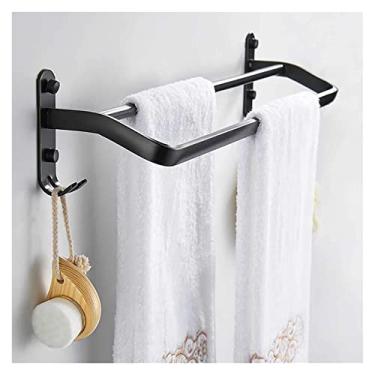 Imagem de Toalheiros, toalheiro para toalha de casa de banho prateleira espaço alumínio duplo tiro toalheiro toalheiro suporte ganchos roupão 4 ganchos para casa de banho cozinha toalha prateleira/40 cm/a
