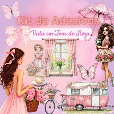 Imagem de Kit 4 Adesivos Scrapbook Biblia Journal Vida em Tons de Rosa