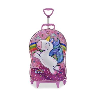 Imagem de Mochila Infantil Feminina 3D Rodas Unicórnio Impermeável