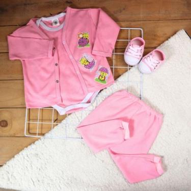 Imagem de Kit 4 Peças Suedine Roupa De Bebe Enxoval Saída Maternidade com Sapati