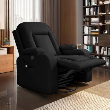 Imagem de Poltrona do Papai Reclinável Massagem e Aquecimento Giratório Balanço 2 Porta Copos Gambon PU Preto G31 - Gran Belo
