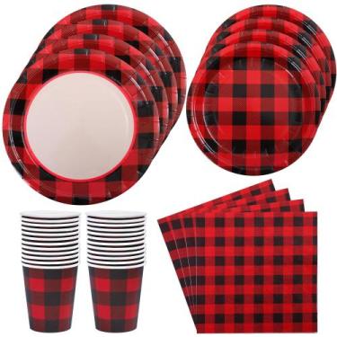 Imagem de Conjunto de talheres de festa Aneco Red/Black Buffalo Plaid 122 unidad