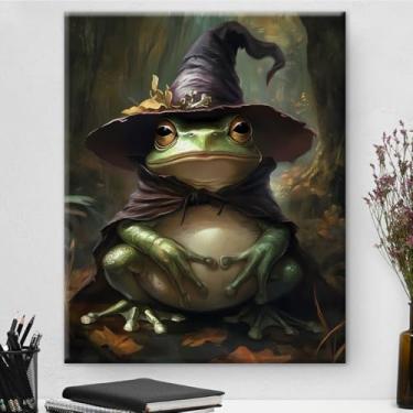Imagem de Vintage Witchy Toad Wall Art Decor Gothic Cottagecore Pôster Impressão em Tela Dark Academia Pintura Emoldurada Decorações de Parede para Decoração de Casa de Fazenda 20 x 25 cm