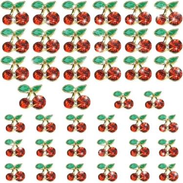 Imagem de 40 peças de pingentes de unhas de cereja 3D pedras brilhantes pedras preciosas de liga de glitter unhas bonito arte de unhas cristal de diamante para fazer joias, artesanato, manicure, faça você mesmo