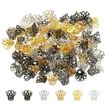 Imagem de Tampas de contas de flores, 100 peças, 8 x 7 mm, espaçador de metal vazado, tampas de extremidade para fazer joias, brincos, pulseiras, colar, artesanato, multicoloridas, TBD, Acrílico, Ágata