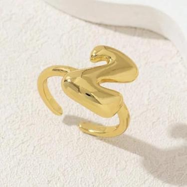 Imagem de Bubble Cute 26 Letras Anel Feminino Balão Banhado a Ouro Zircônia A-Z Letras Abertas Anel Ajustável Estético Presente de Joias de Casamento, One Size, Liga de aço, Sem pedra preciosa