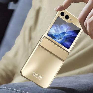 Imagem de Para samsung flip5 chapeamento capa protetora para samsung galaxy z flip 5 5g flip5 zflip5 dobradiça funda capa, ouro, para samsung z flip 5