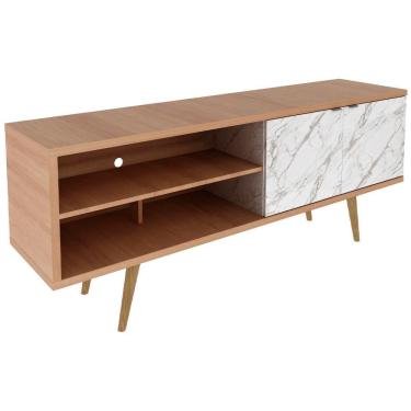 Imagem de Rack Para Tv 55 Pol 160 Cm 2 Portas R1482 Amendoa Marmore Branco Tecno Mobili Amendoa Marmore Branco