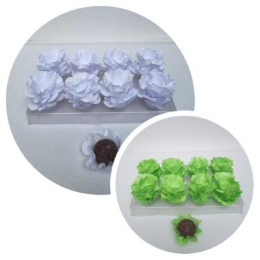 Imagem de Forminhas para Doces, 80 Peças Decorativas em Formato de Flor para Festas, Casamentos e Aniversários (Branco e Verde Pistache)