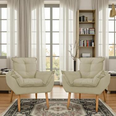 Imagem de Kit 02 Poltrona Opala decorativa pés palito bege PortoDecor - Porto De