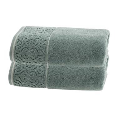 Imagem de Jogo de Toalhas Banhão 2 Peças Super Soft Arabesco Zero Twist – 80x150cm, 500g/m², Alta Absorção e Toque Macio – Altihaus (Verde)
