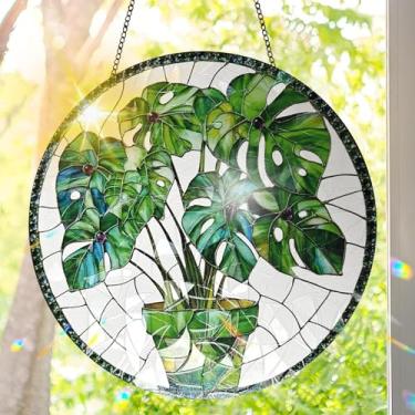 Imagem de Acrílico colorido Suncatcher, decoração de botânica pendurada com design de estilo vitral impresso, arte de parede criador de arco-íris, refrator de luz do sol, decoração interna e externa para casa