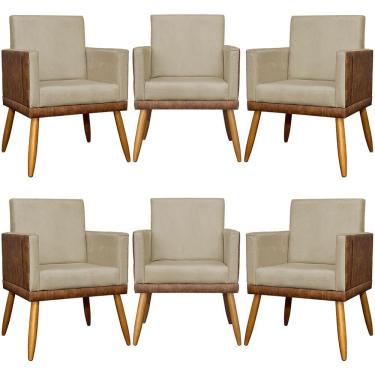 Imagem de Kit 6 Poltronas Decorativas Para Escritório Lis Corino E Suede Cores Pé 30cm - Nude, Suede/corino