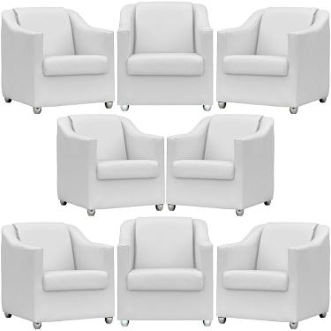 Imagem de Kit 8 Poltronas Mila Corino Cores Pé De Plástico Cromado - Branco Corino