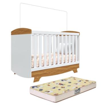 Imagem de Berço Americano Cris Retrô 3 Em 1 Branco Brilho/amêndoa Com Colchão Supreme - Móveis Peroba