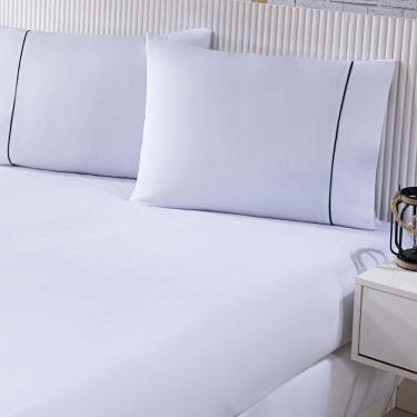 Imagem de Jogo De Cama 100% Algodão Percal 150 Fios Solteiro Gran Moratta 2 Peças - Branco E Detalhe Cinza