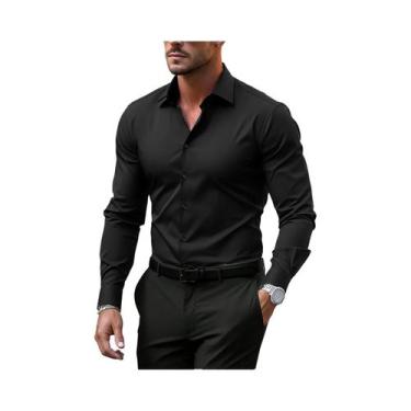 Imagem de Camisa Social Masculina De Manga Longa Em Cor Sólida Casual Inteligent