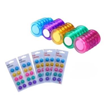 Imagem de Kit 50 Imãs Coloridos Redondos Magnéticos Para Geladeira e Mural