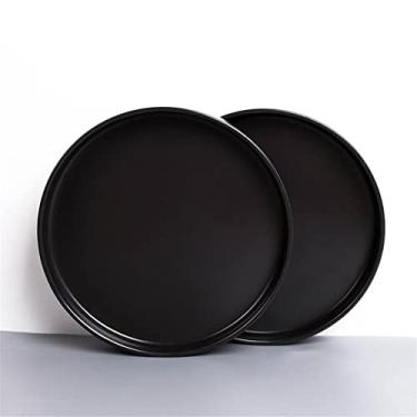 Imagem de YWangQiang 2 peças de pratos de cerâmica para massa, pêndulo doméstico, pêndulo doméstico, bandeja de café da manhã, prato plano preto, utensílios de mesa