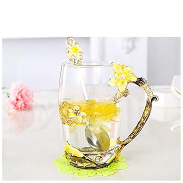 Imagem de EPOTRDCV Copo de chá colorido esmaltado flor esculpida personalidade criativa moda copo de vidro para beber café doméstico